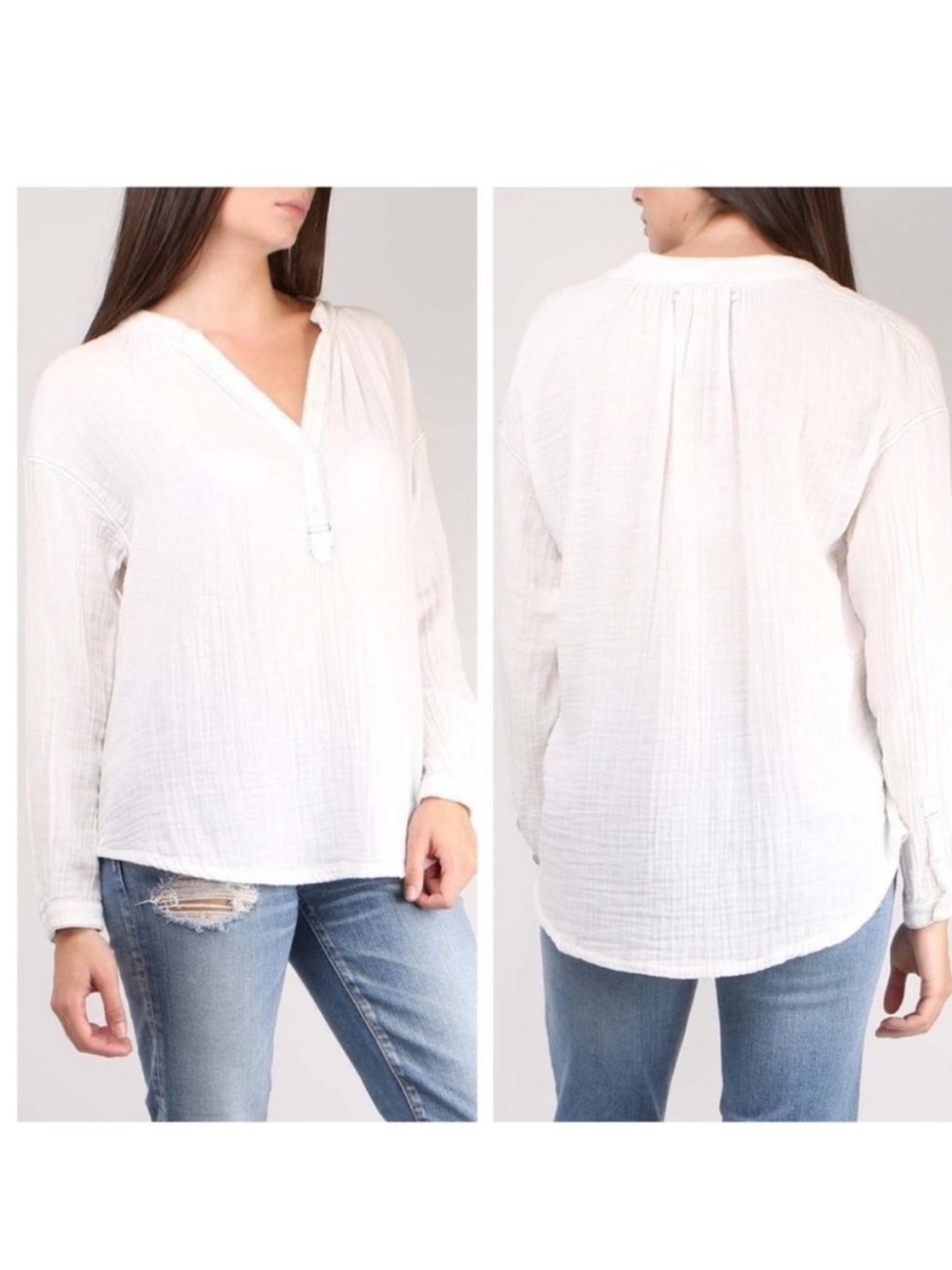 Xirena gauze cotton popover Henley top long sleeve relaxed fit oversized size XS
